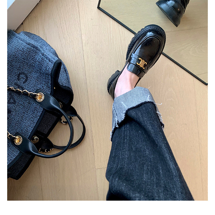 葡萄妈Studiolee英伦风小皮鞋女小金扣圆头一