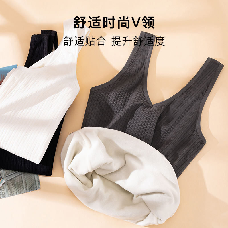 Ropa interior térmica de otoño e invierno para mujeres forrada de lana engrosada a rayas interior y exterior desgaste chaleco térmico para mujeres ropa de fondo transpirable