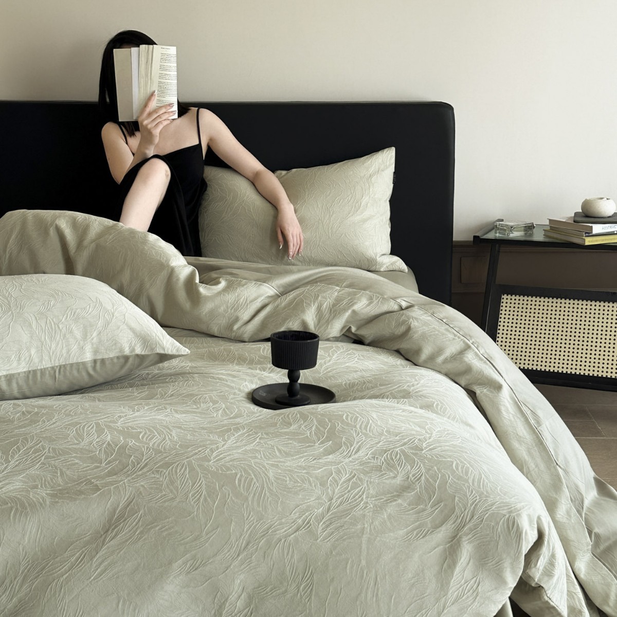 Simple Pure Cotton Thick Woven Jacquard Four-piece Set, All-cotton, Light Luxury, High-end Feel, Duvet Cover, Bed Sheet,_voghion.com