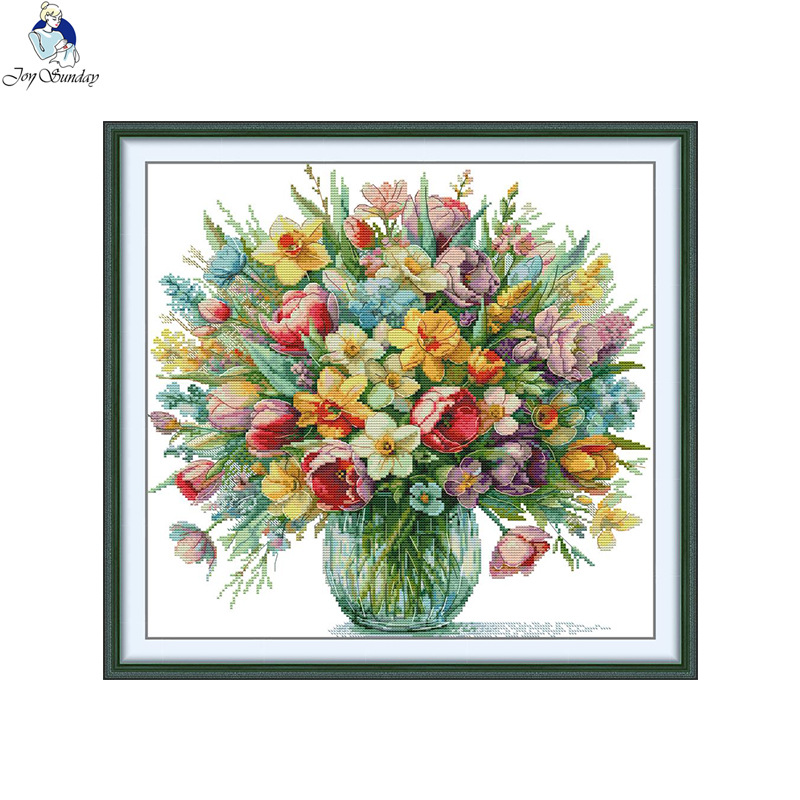 NKF2025 nuevo punto de cruz flores florecen sala de estar decoración pintura kit de bordado de bricolaje al por mayor