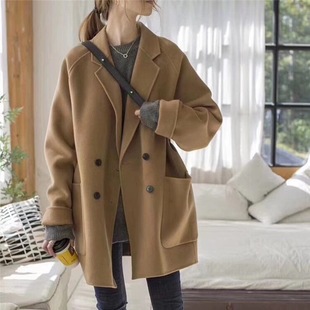 24 new autumn and winter double-sided wool coat for women Korean style simple small medium long loose suit wool coat