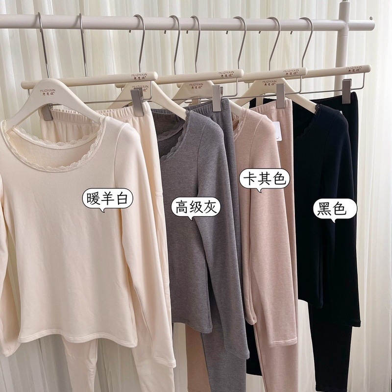 Hui Zhixin 3345 Light Oxygen Protein Cashmere Brushed Thermal Underwear Set Base Layer Round Neck Women's Autumn Top and Bottom