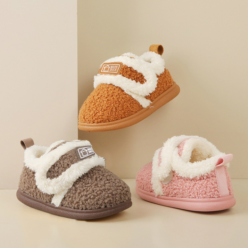 Winter Baby Cotton Slippers with Covered Soles, Home Floor Shoes, Plush Children's Cotton Shoes, Thickened and Convenient Indoor Shoes for Boys and Girls