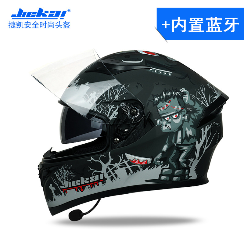 Jiekai 블루투스 헬멧 전기 오토바이 헬멧 남성과 여성의 풀 헬멧 커버 멋진 사계절 경적 오토바이 경주