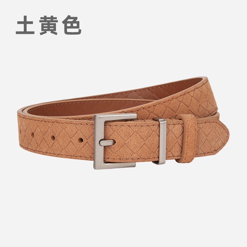 新款磨砂菱格质感绒面皮带女士韩版简约复古装饰牛仔裤带真皮腰带|undefined