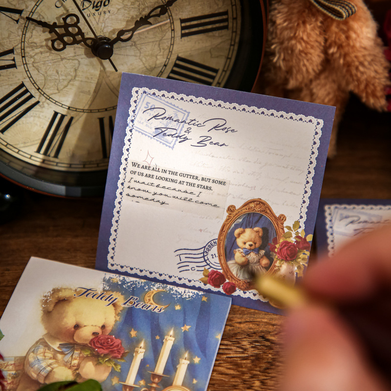 Mr. Paper Three Enjoy N Tie Stickers El regalo del oso es una ilustración romántica, un material de cuenta manual, un mensaje de papel, una nota adhesiva