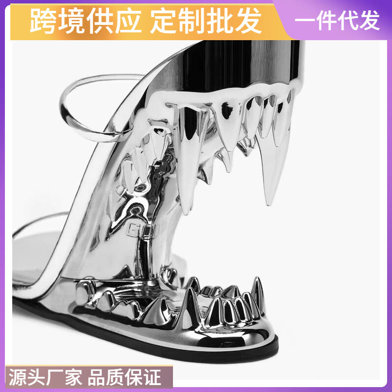 Popular foreign trade product: Tiger-tooth shaped women's high-heeled slippers, 2026 summer cross-border open-toe hollow wedge sandals for women Popular foreign trade product: Tiger-tooth shaped women's high-heeled slippers, 2026 summer cross-border open-toe hollow wedge sandals for women