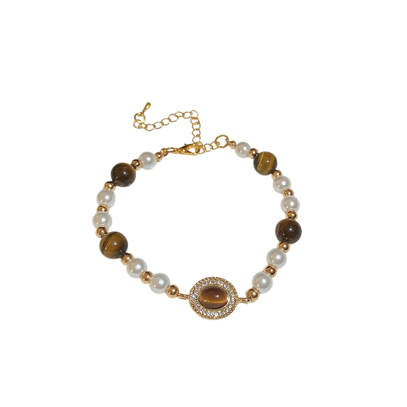 Maillard, pulsera de perlas geométricas con incrustaciones de diamantes, pulsera de estilo palacio retro francés para mujer, joyería de sentido avanzado de moda al por mayor