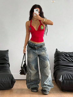Summer design short fitted vest sleevless, American style, trend of season, bright catchy style