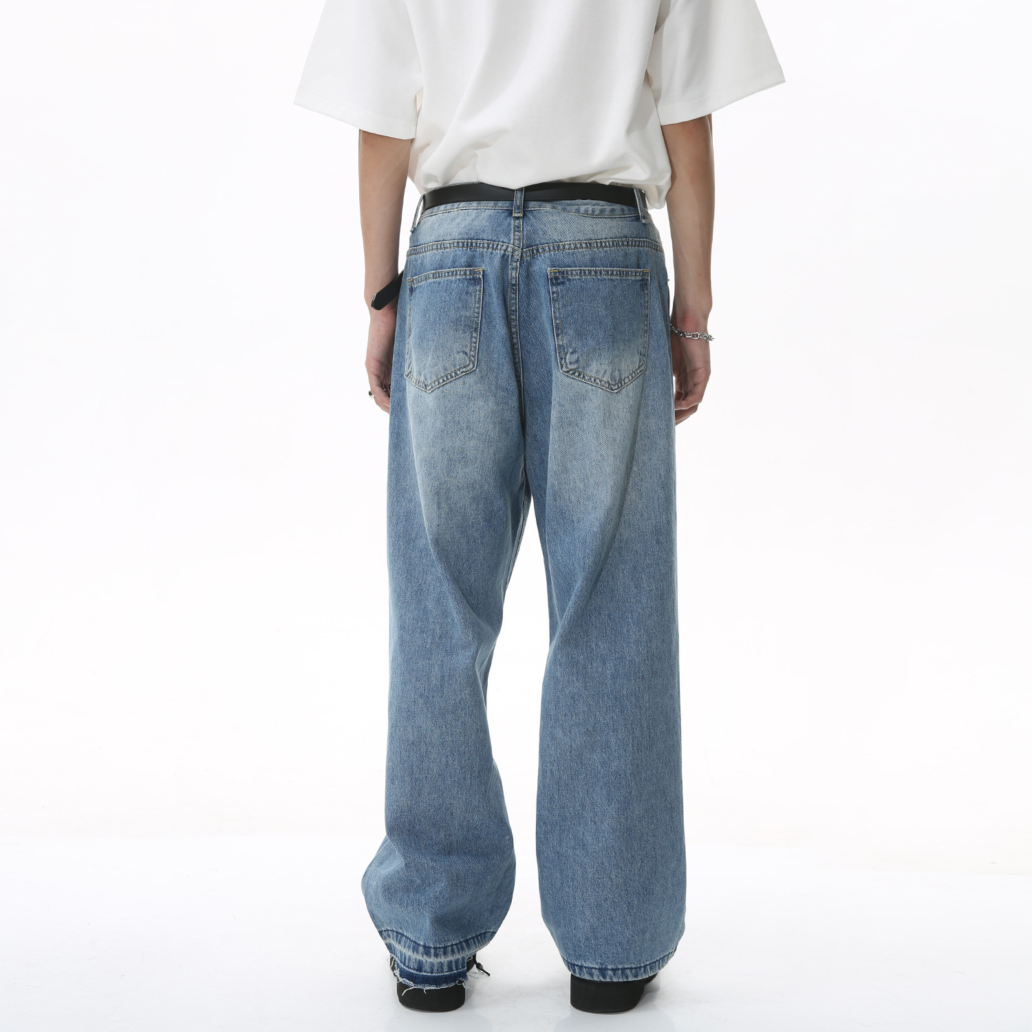 Ropa para hombre MTLCLOTHES | Pantalones vaqueros de estilo casual, holgados, de pierna recta, largos hasta el suelo, con dobladillo deshilachado, estilo urbano y nicho.