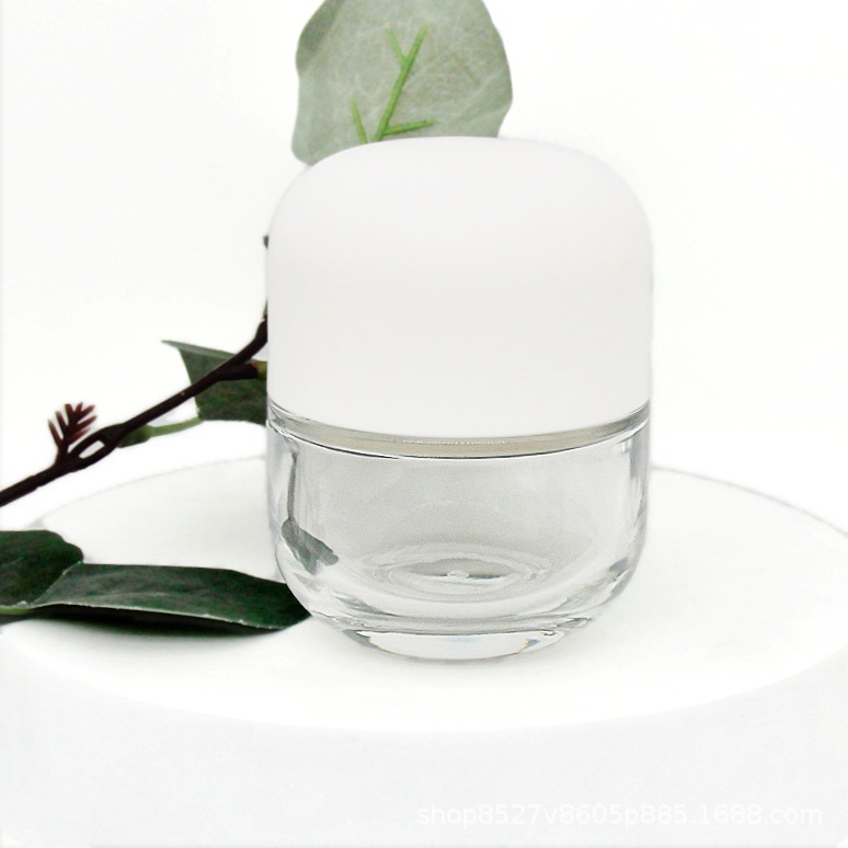 现货50g圆形蘑菇盖透明玻璃膏霜瓶面霜瓶 面膜旅行分装瓶化妆品瓶