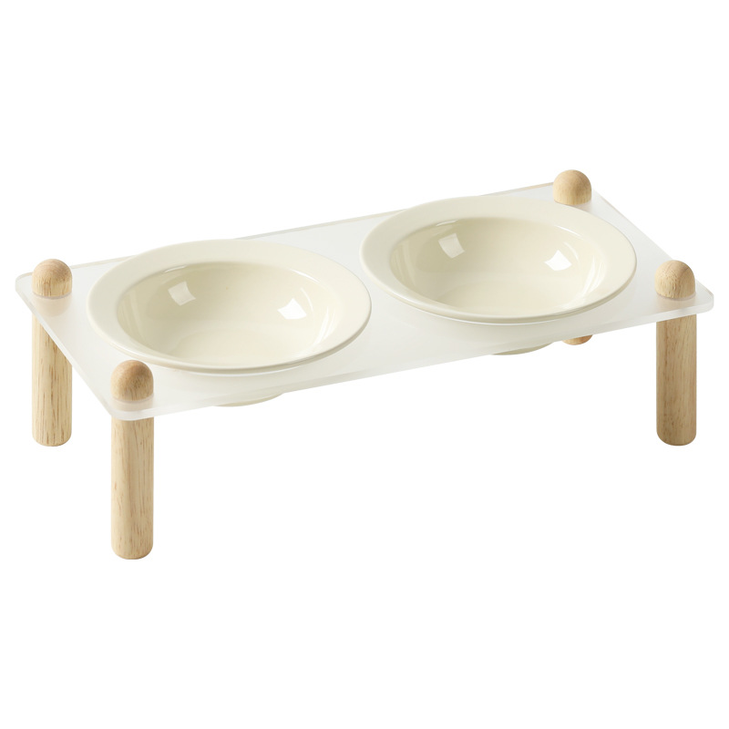 Cuenco de cerámica coreana para gatos, cuenco para mascotas, cuenco para sombreros de paja, pies altos, cuenco de comida para gatos anti-volcado, cuenco de agua para la columna cervical, cuenco doble, cuenco para perros