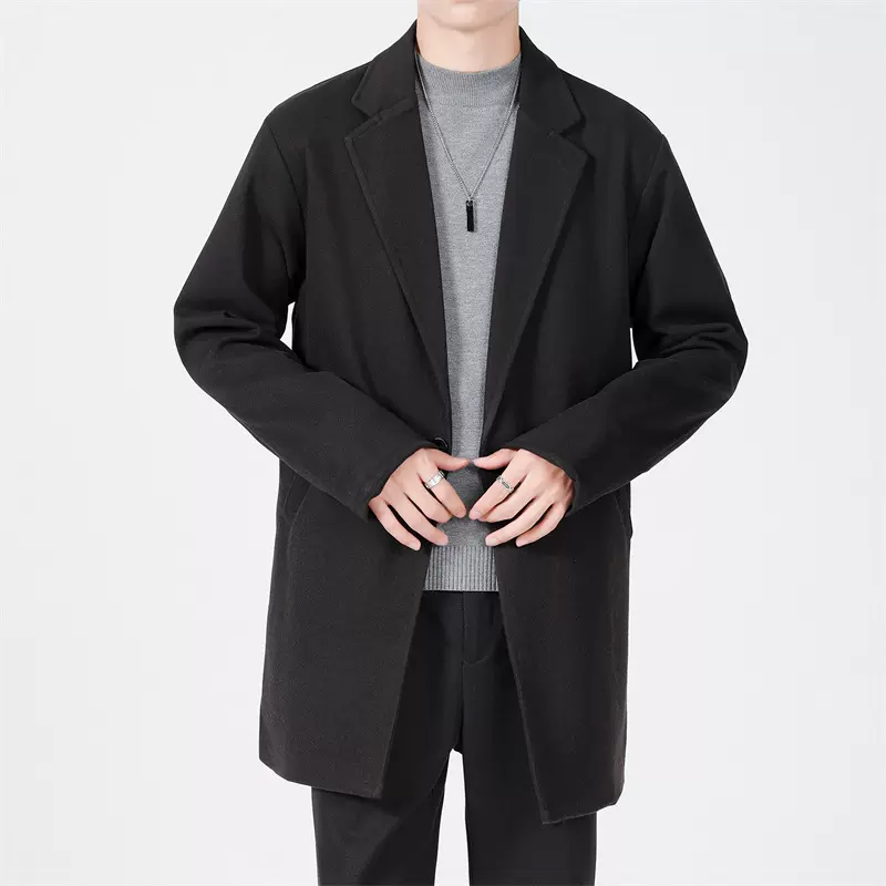 秋冬季新款休闲宽松中长款毛呢大衣男士青年港风潮流风衣西装外套