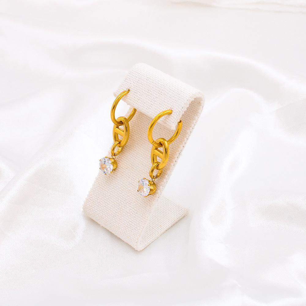 Fashion Geometric Stainless Steel Gold Plated Zircon Drop Earrings 1 Pair