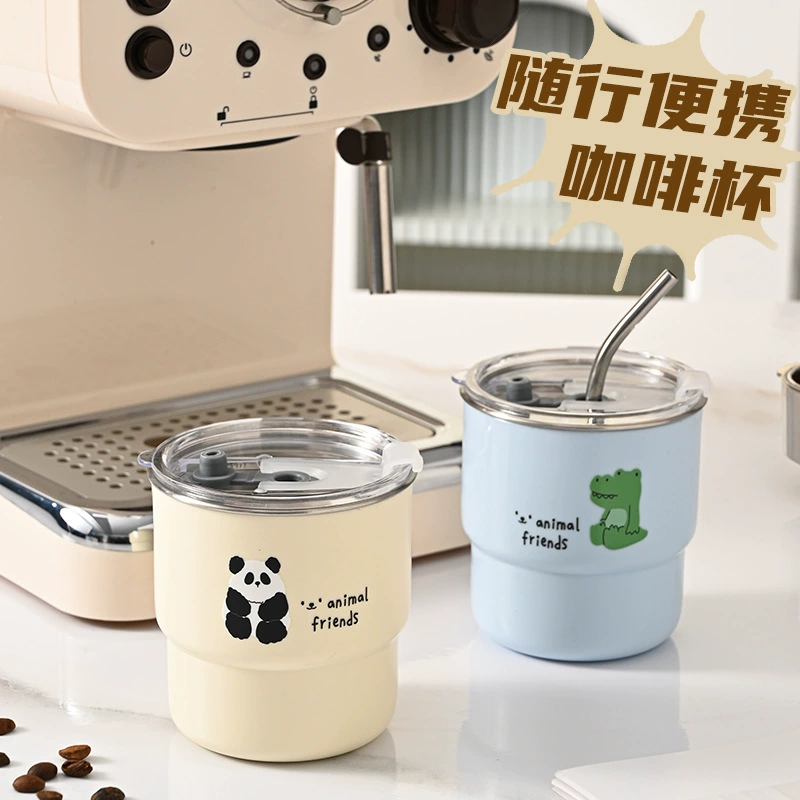 ✅304 чашки кофе из нержавеющей стали Домашняя чашка портативная чашка воды креативный мультфильм кружки с крышкой кружки высокого цвета чашки