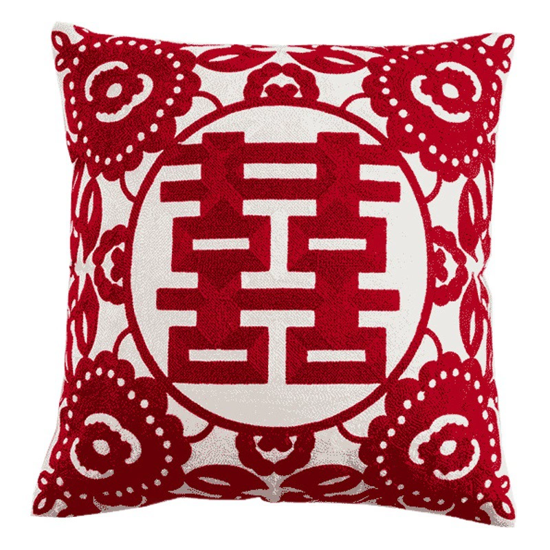 Хлопковый холст Свадебная вышивка красная Свадебная наволочка китайский красный двойное счастье полная вышивка Свадебный Подарок Подушка