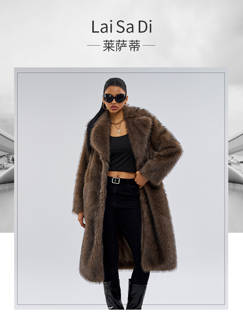 ​​Women's Faux Fox Fur Long Coat – Winter Elegance Jacket With Luxe Collar (Brown, S/M/L/XL/XXL)​​_voghion.com