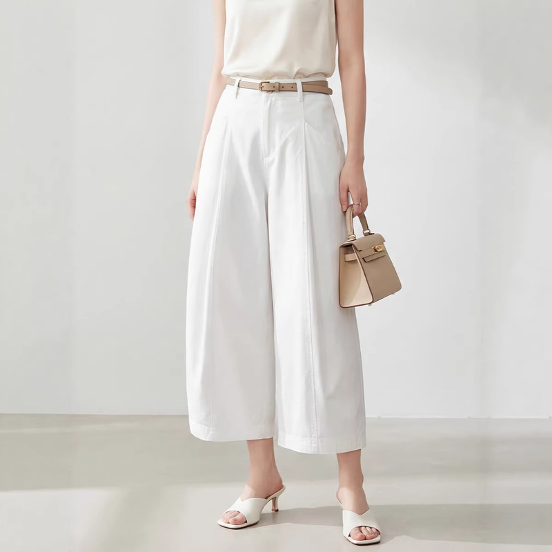 White Cropped Balloon Pants with a Three-Dimensional Silhouette and Loose Straight-Leg Design, New for Summer 2026