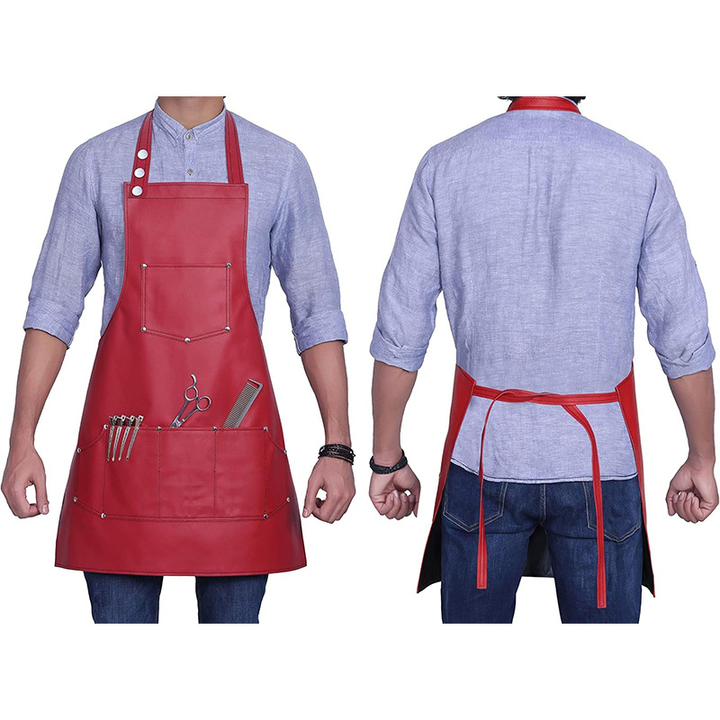 Delantal de cuero con cuello halter, impermeable y resistente al aceite, para catering, cocina, mariscos, estilo europeo y americano, delantal de trabajo de PU, hecho a medida, de Amazon.