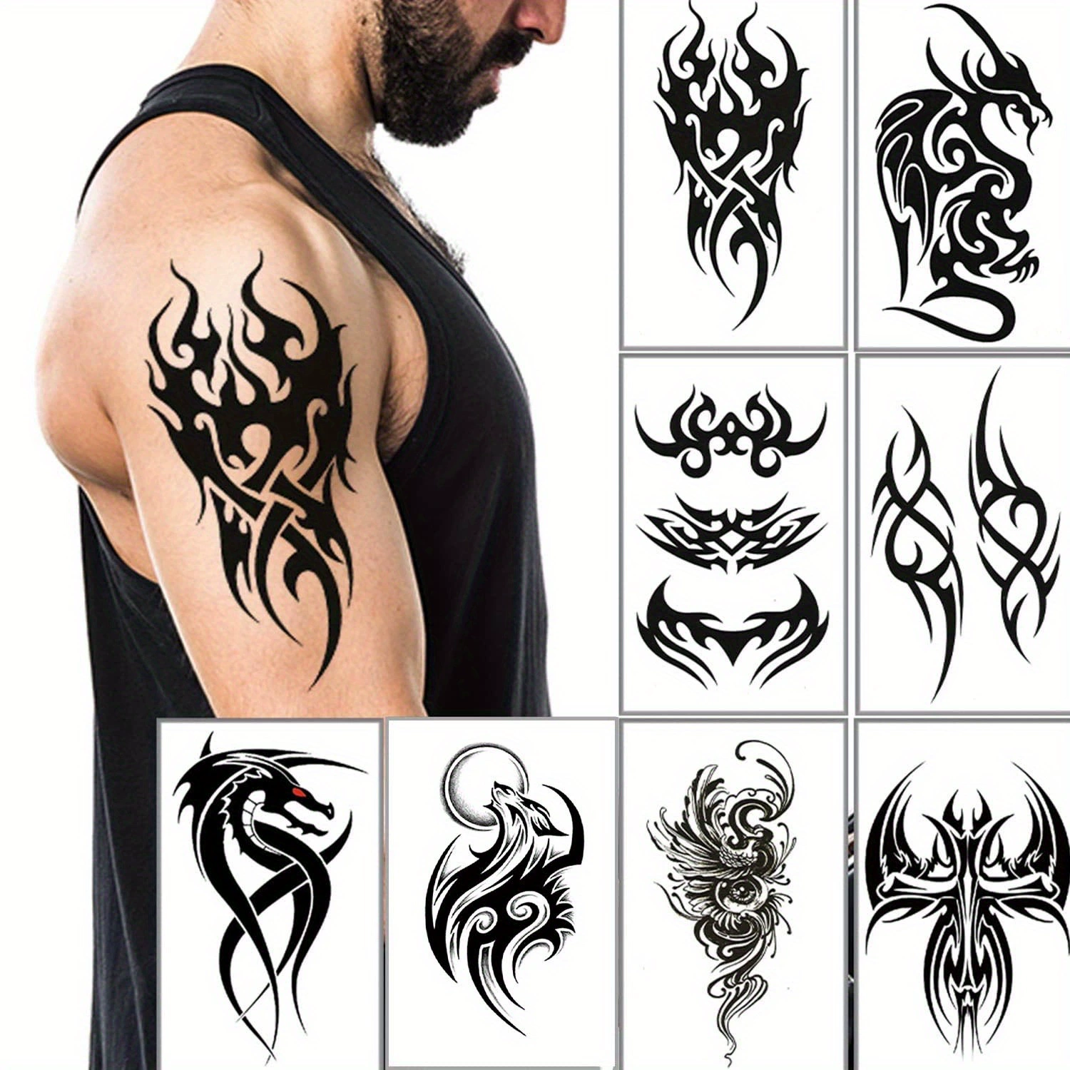 8 временных татуировок, большая наклейка с тотемом племени