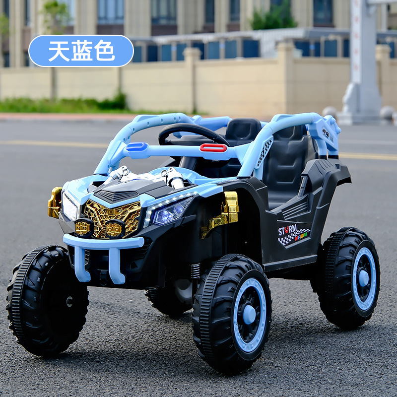 Carro eléctrico de cuatro ruedas para niños, coche de control remoto de dos personas, coche de juguete recargable para niños, niños, niños, niños, vehículos todoterreno