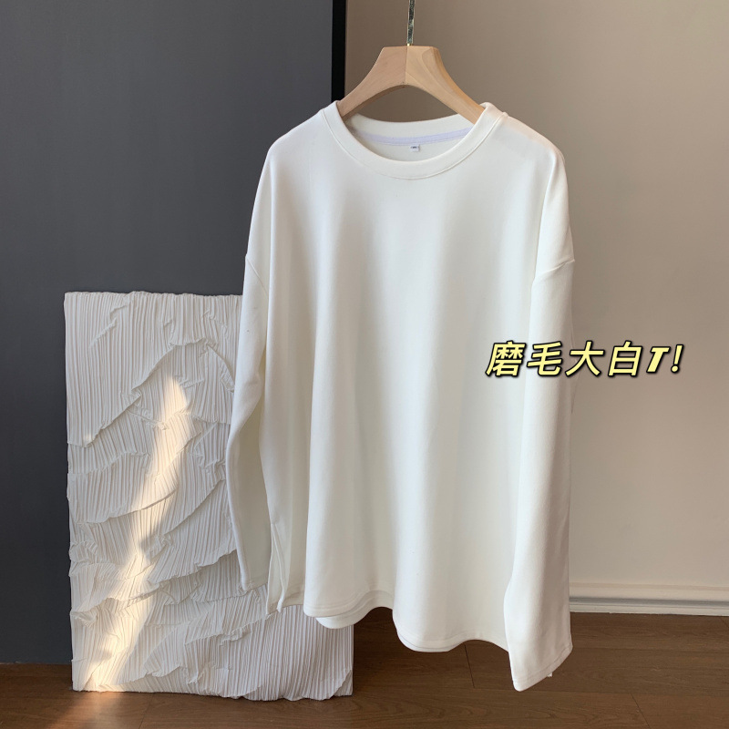 De velvet! My white T-shirt loose lazy slimming thickened round neck pullover T-shirt for Women New Winter