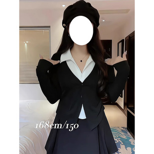 Plus-Size Design-Inspired Faux Two-Piece Elegant Slim-Fit Long-Sleeve T-Shirt Early Spring New Style for Curvy Women, Tummy-Concealing, Super Slimming Top for Women