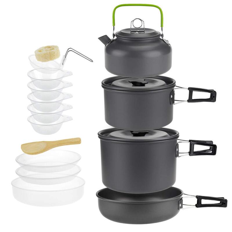 Outdoor camping pot set 4-5 people plus teapot combination DS-508 pot set portable picnic pot teapot suit