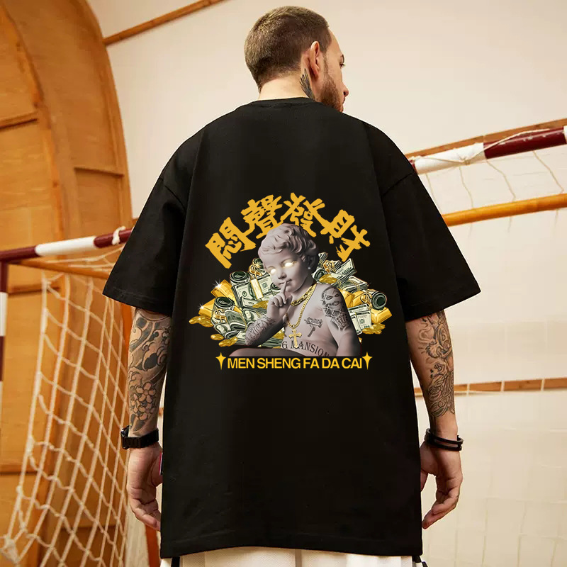 American Short-sleeved Cotton Loose plus size Men's oversize European and American Hip-hop Summer Couples Half-sleeved T-shirt 8XL