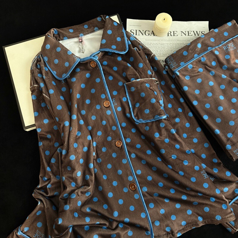 Yase [Ruth Polka Dot] Super Popular Ruth's Same Style Autumn and Winter Pajamas, Island Velvet Polka Dot Elegant, Sweet Home Clothes