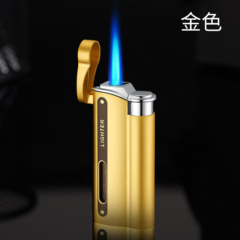 DK7701金属电镀直冲蓝焰防风充气打火机可视气窗激光logo点烟器|undefined