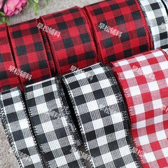 クロスボーダー热い贩売黒と白の格子縞の模造のリネンのクリスマスの装饰の格子縞のクリスマスのリボンのリボン