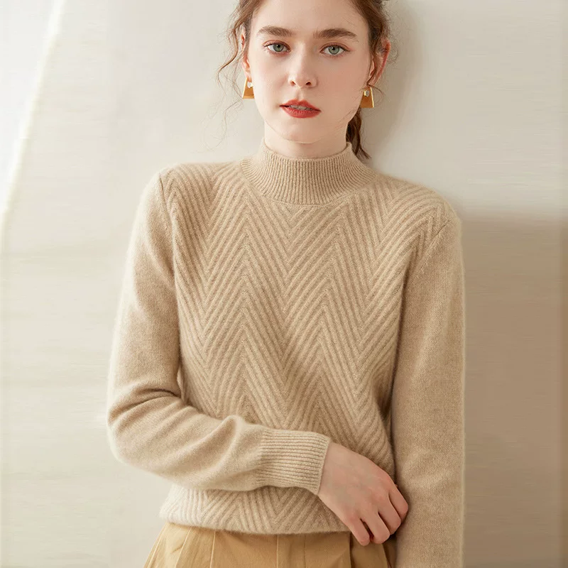 Демисезонная кашемировая, цветная вязаная кофта с высоким воротом, oversize