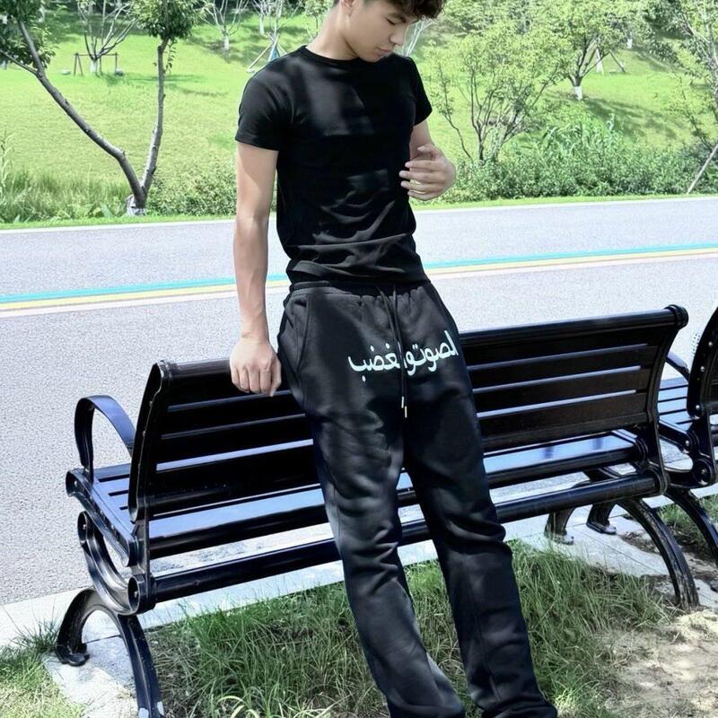 American-Style Embroidered Flared Slim-Fit Sports Pants for Men, Retro Design, Casual Versatile Drawstring Sweatpants American-Style Embroidered Flared Slim-Fit Sports Pants for Men, Retro Design, Casual Versatile Drawstring Sweatpants