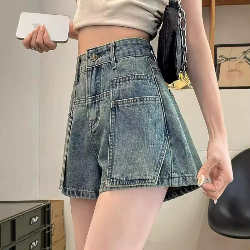 Ретро джинсовая юбка, летние шорты, модные штаны, oversize, свободный прямой крой