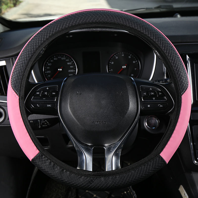 Car Steering Wheel Cover, Elastic, No Inner Ring, Leather, Suitable for All Seasons, Cross-Border Popular Model, Handle Cover Wholesale, Dropshipping, with Label