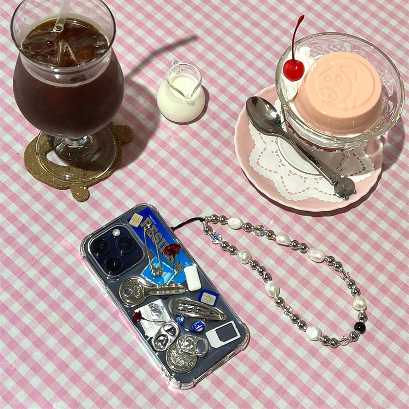 KKBEAD Baroque imitation pearl mobile phone chain wristband ns niche girl mobile phone chain flat for the same mobile phone case