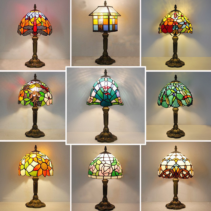 Tiffany colored glass table lamp luxury glass lampshade table lamp interior decoration atmosphere lamp bedside reading book lamp