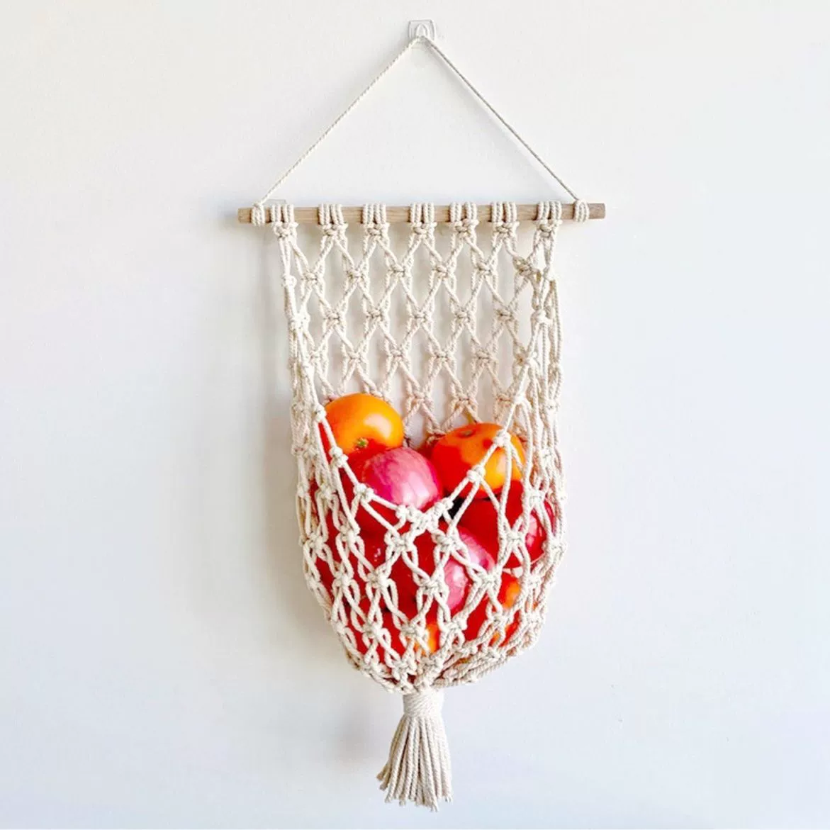 Плетеная корзина ручной работы из хлопкового каната для фруктов и овощей, в стиле бохо, для декора дома, сетчатая сумка для овощей и фруктов, настенное украшение для кухни