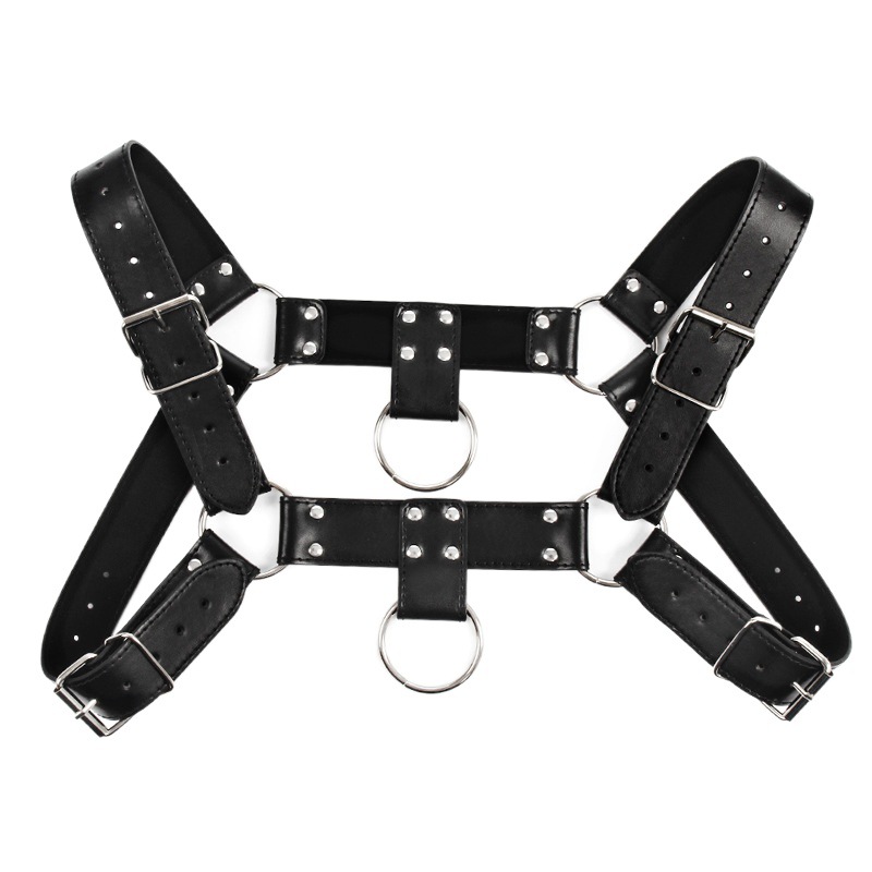 Arnés de correa de bondage, juguetes eróticos transfronterizos, arnés de pecho SM para hombres, arnés de pecho erótico de cuero para adultos de alta gama.