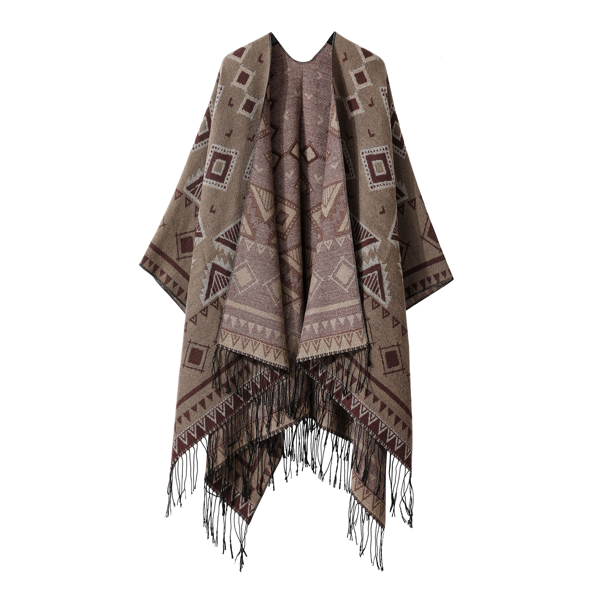 Sciarpa scialle donna con nappe mantella calda da viaggio_voghion.com