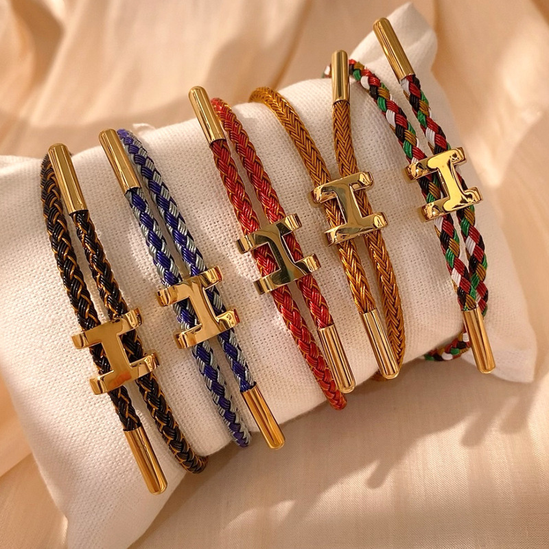 European and American Cross-Border Bestsellers, Niche H Buckle Wire Rope Bracelet, Adjustable Electroplated Real Gold Bracelet Jewelry Wholesale