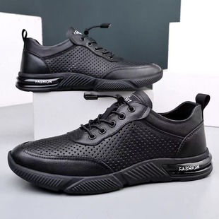 Sandals New Leather Mesh Breathable Men's Casual Leather Shoes Soft Sole Soft Surface Summer Shoes Hollow Casual Men's Shoes