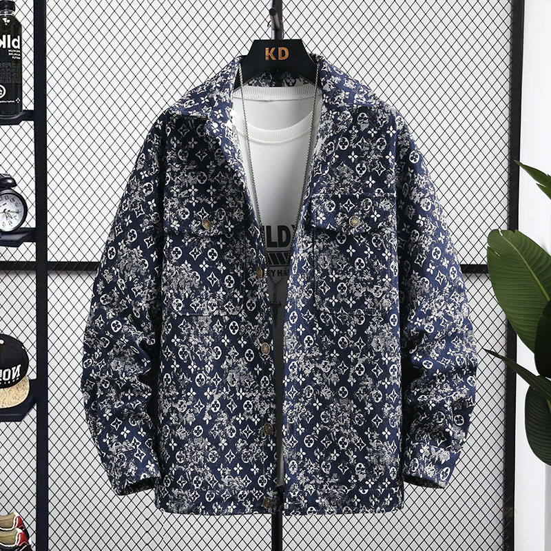 Spring and Autumn Men's Youth Yarn-dyed Jacquard Shirt Contrast Handsome Distinctive Embroidered Top Coat Men's Trendy Jacket