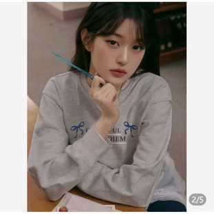 Zhang Yuanying Star Bow Letter Crewneck Sweatshirt Loose Lazy Style Jacket Top Couple