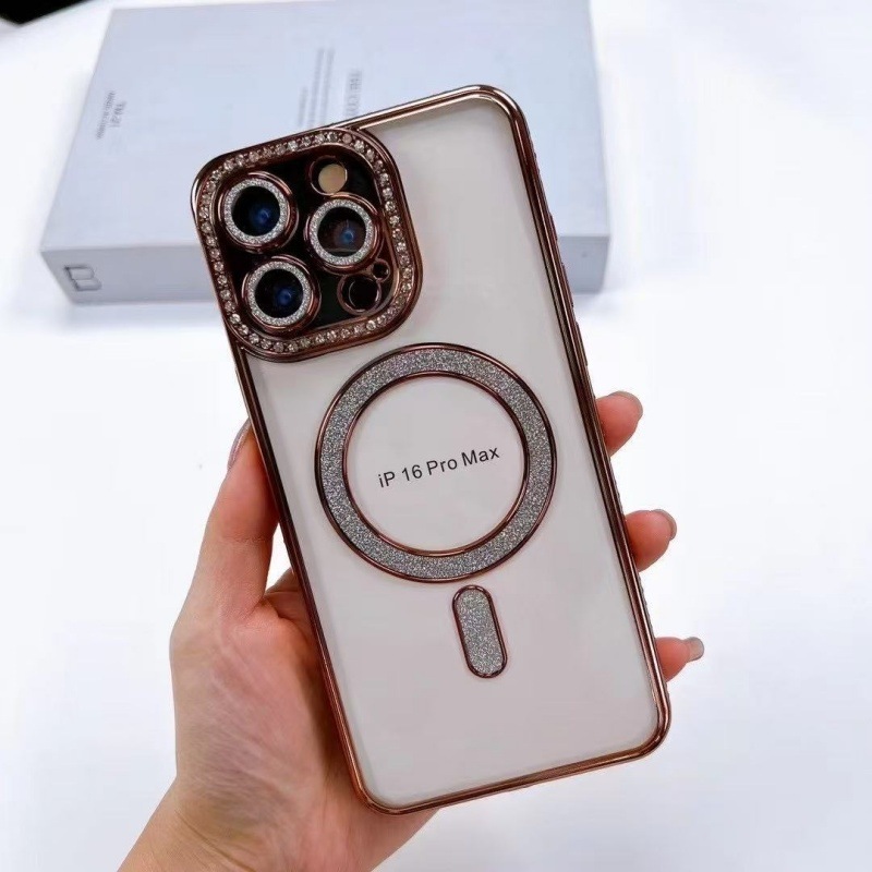 アップルiPhone16の新しいサイドドリル磁気吸引携帯電話15メッキフラッシュ粉14promax保護カバーを適用|undefined