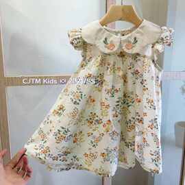 婴幼儿女童棉质碎花连衣裙2024夏装新款宝宝法式翻领裙子小童裙衫