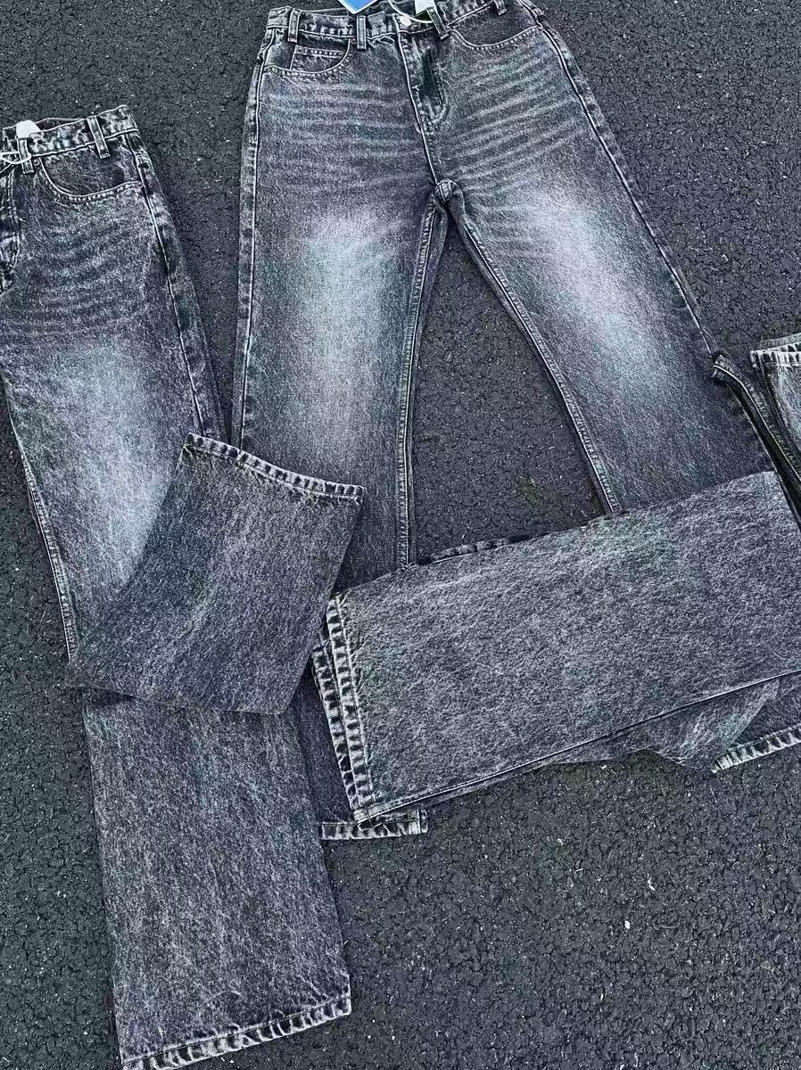 Cleanfit Marble Wash Jeans For Men & Women - Slim Straight Leg Distressed Denim Pants With Stretch (Dark Grey)_mkmklike.com