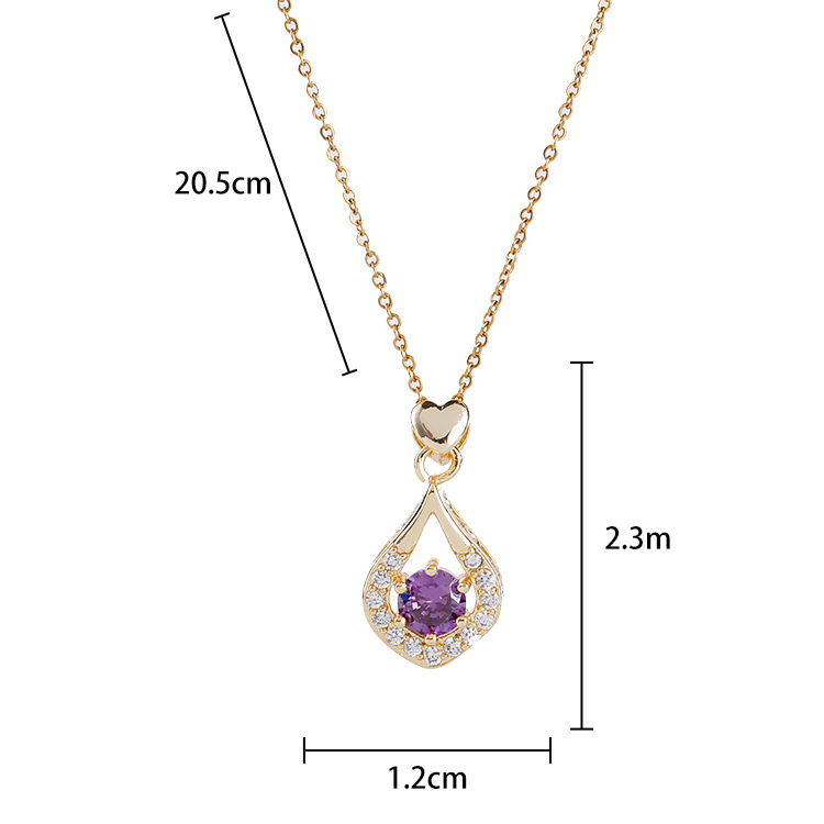 Lady Water Droplets Heart Shape Copper Inlay Zircon Pendant Necklace 1 Piece