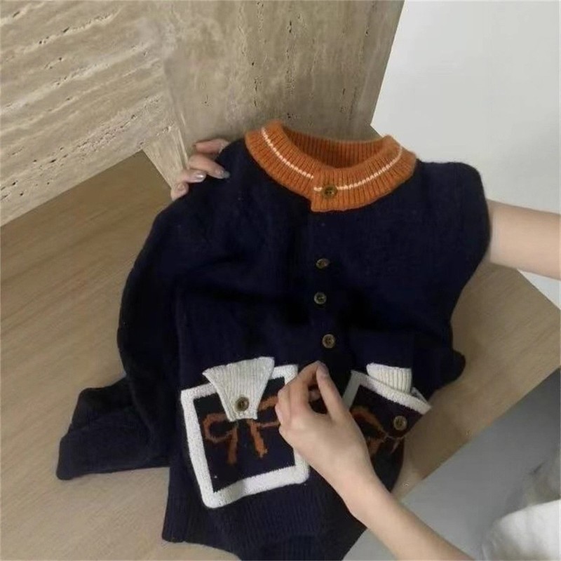 韩系粉色学院风毛衣开衫外套女秋冬小个子宽松慵懒风外穿针织上衣|undefined